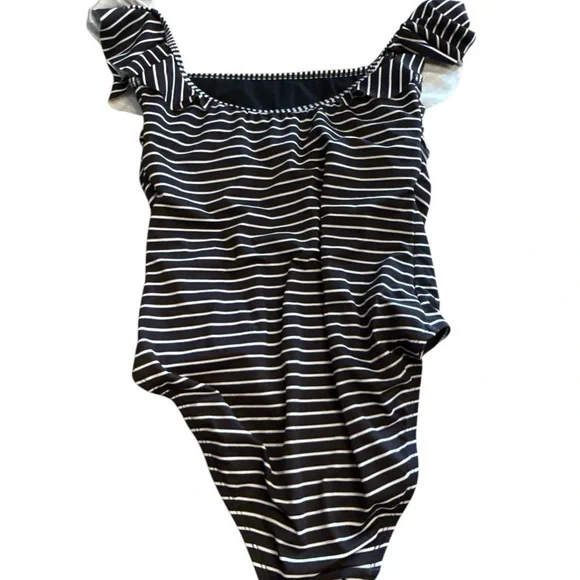 5/$25 Vince Camuto Off-Shoulder Striped One Piece - Black and White - Picture 7 of 7